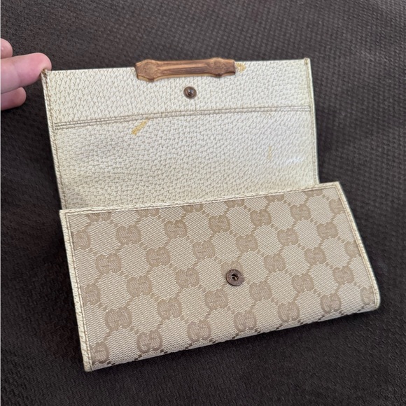 Gucci monogram GG bamboo jacquard canvas and leather continental snap wallet - Picture 13 of 16
